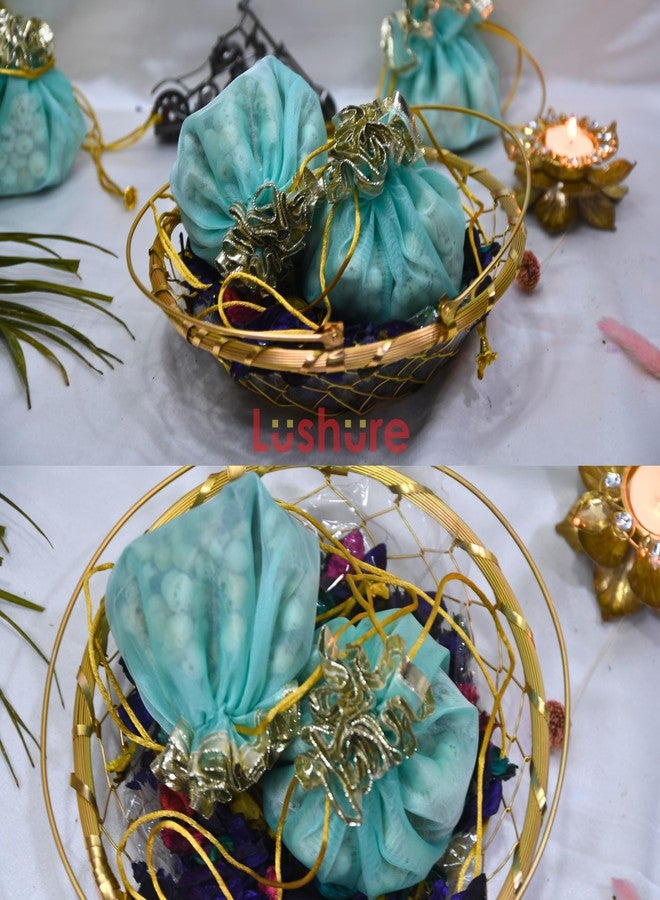Lushure أكياس بوتلي متوسطة الحجم من لوشور، عبوة من 10 أو 20 أو 50 كيسًا، مصنوعة من الأورجانزا، ذات طبقتين، برباط، مثالية لهدايا التوزيع | سلة هدايا | أكياس هدايا | - 12×12 سم (عند الإغلاق) (10، سماوي) - Image 3
